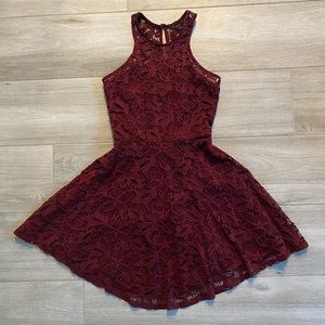 Material Girl Dress Maroon with Lace Overlay Size Small Beautiful